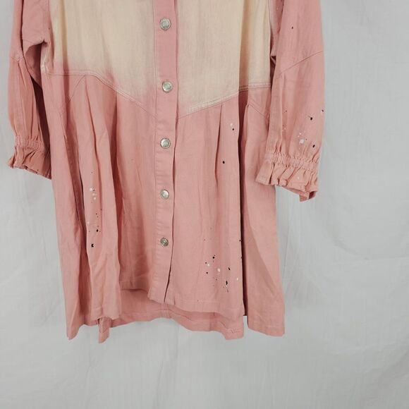 Davi & Dani Ella Denim Paint Splatter Button Down Dress In Pink Women's Sz Med - Picture 2 of 11